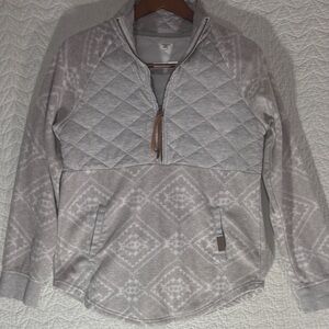 Maurices Light Gray Quilted Half-Zip Pullover Hoodie